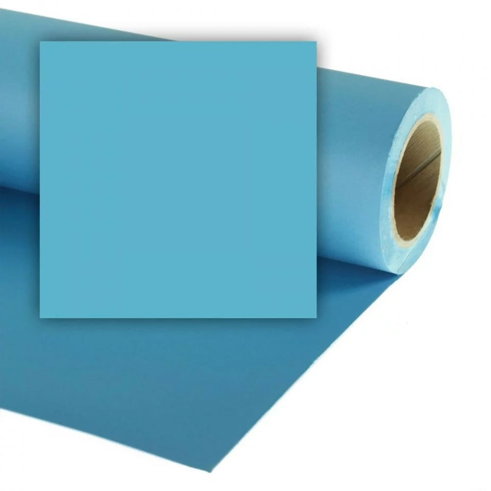 Roll of blue paper with a square cutout on a white background
