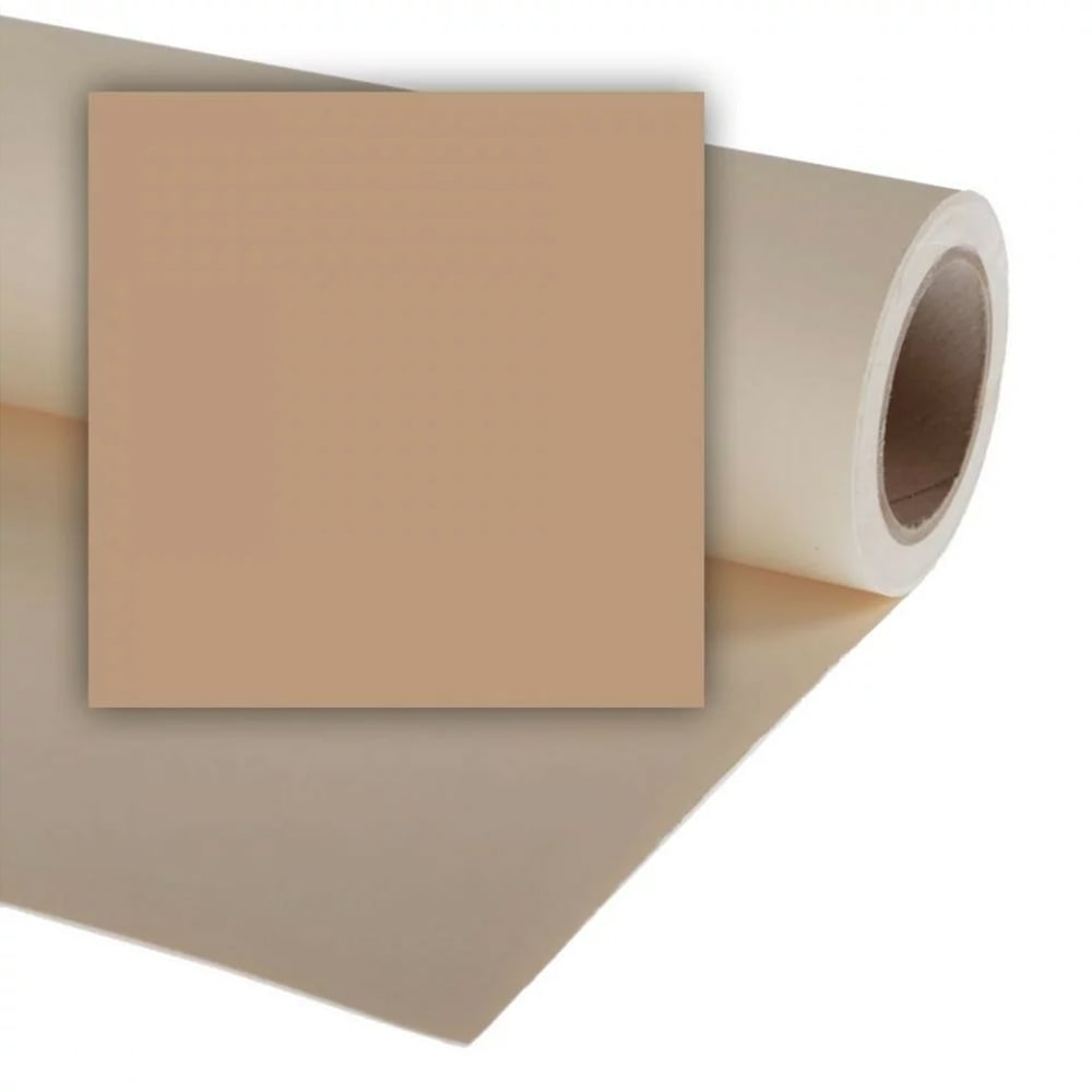 Roll of beige paper with a square sample on a white background