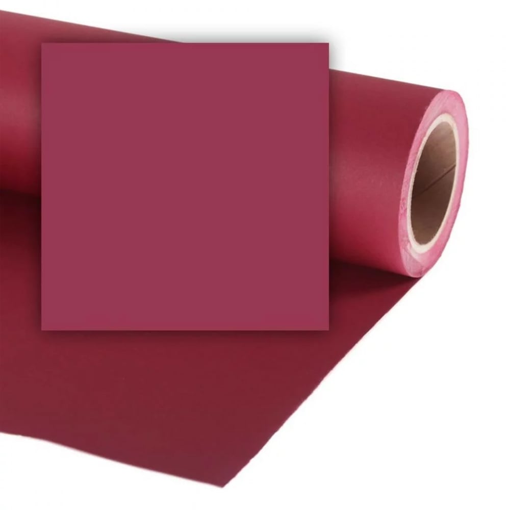 Roll of maroon paper with a square swatch on a white background