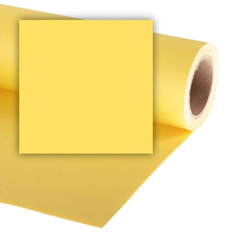 Roll of yellow paper with a square piece cut out on a white background