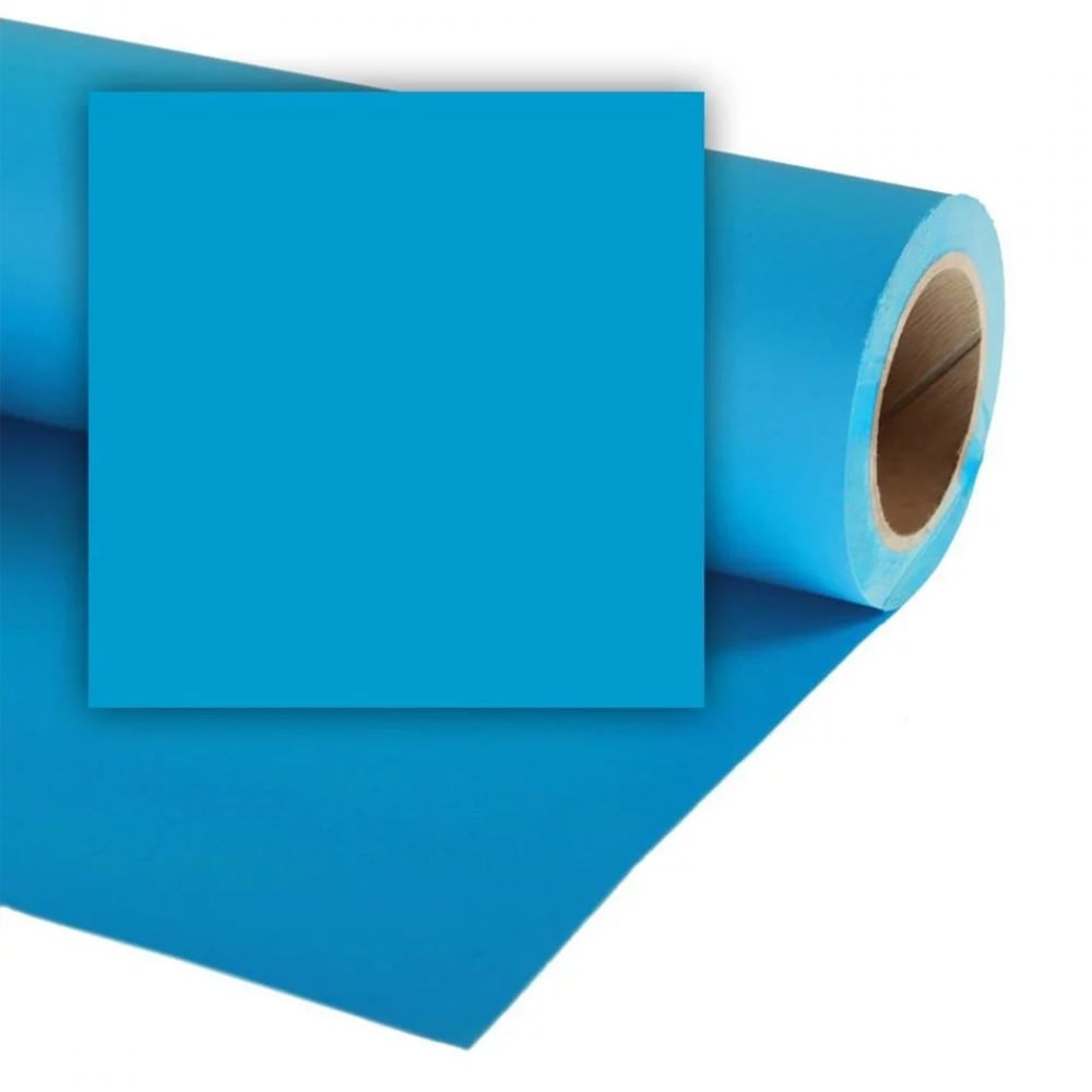 Roll of blue paper with a square cutout on a white background