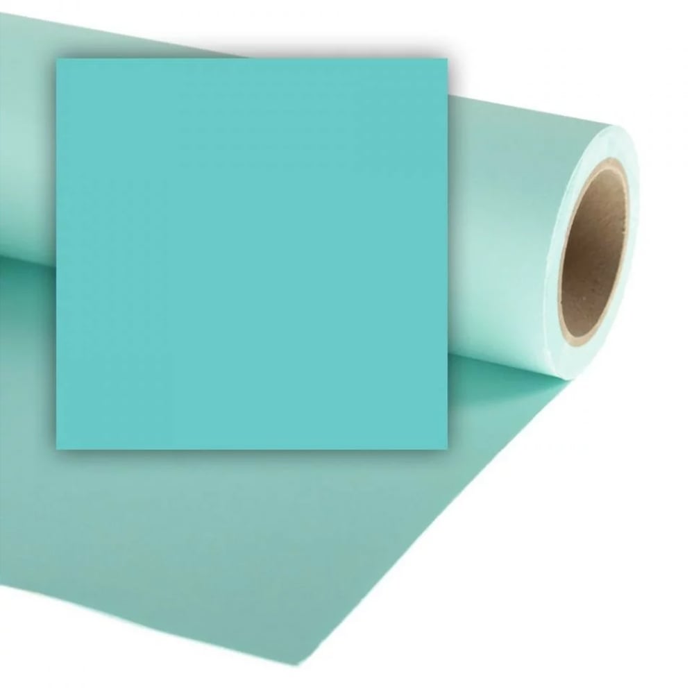 Roll of turquoise vinyl sheeting on a white background