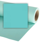 Roll of turquoise vinyl sheeting on a white background