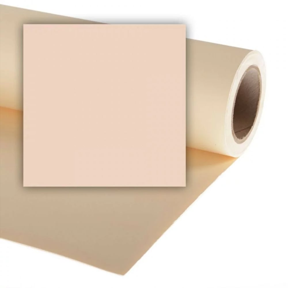 Roll of beige paper with a square piece cut out on a white background