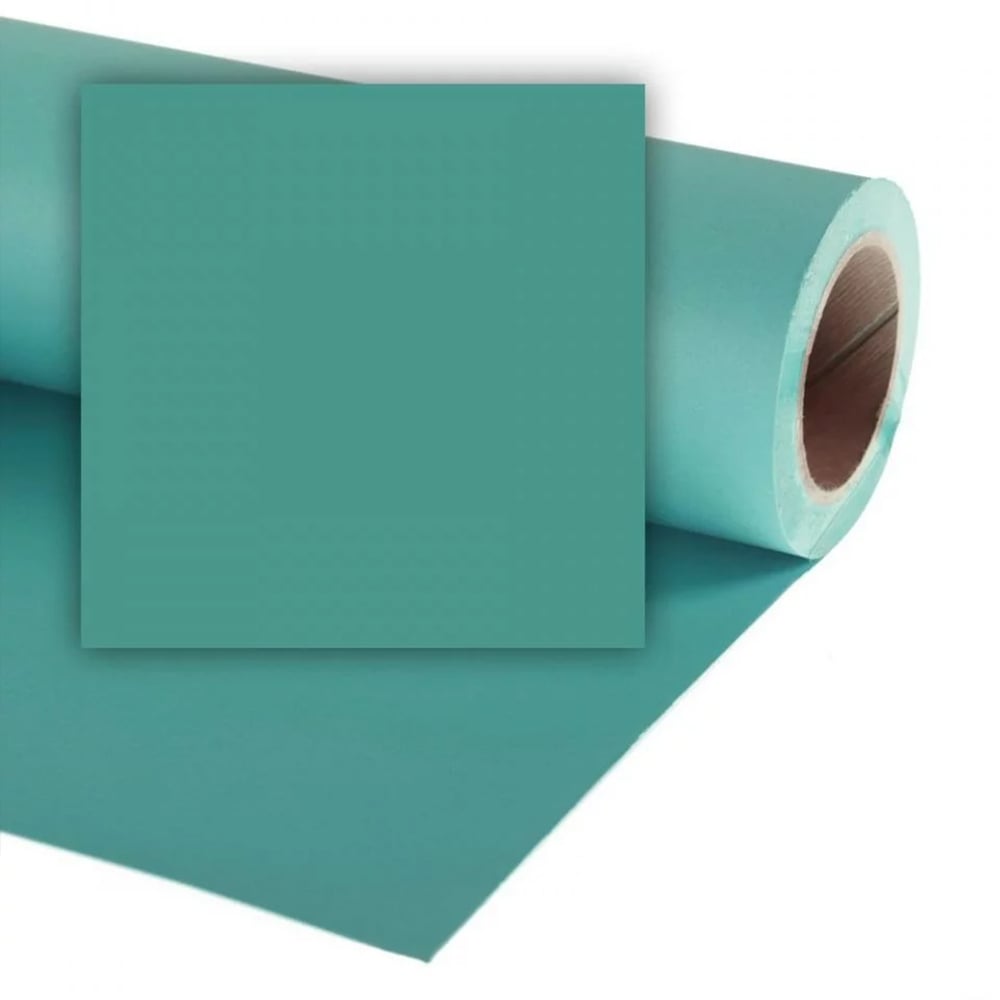 Roll of teal paper on a white background