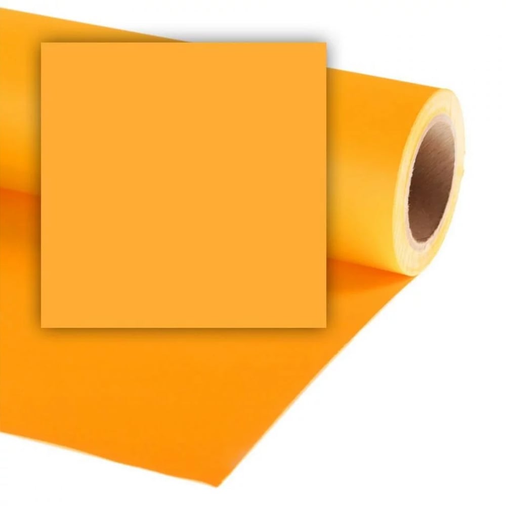 Roll of orange paper with a square cutout on a white background