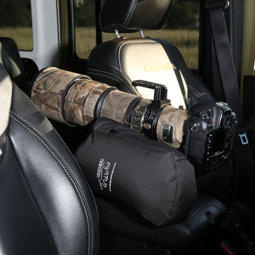 Badger Gear Snuggfit Beanbag II, a large, filled camera support beanbag in black, designed for stabilising long lenses on uneven surfaces such as car windows, ground, or rocks.
