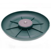 Badger Gear Ground Pod in green and black, a low-profile round camera support platform with a star‑spoke base and a central ⅜″ mounting screw; shown from top, side and angled views with adjustable pod attachment, designed for stable ground‑level or bean‑bag photography.
