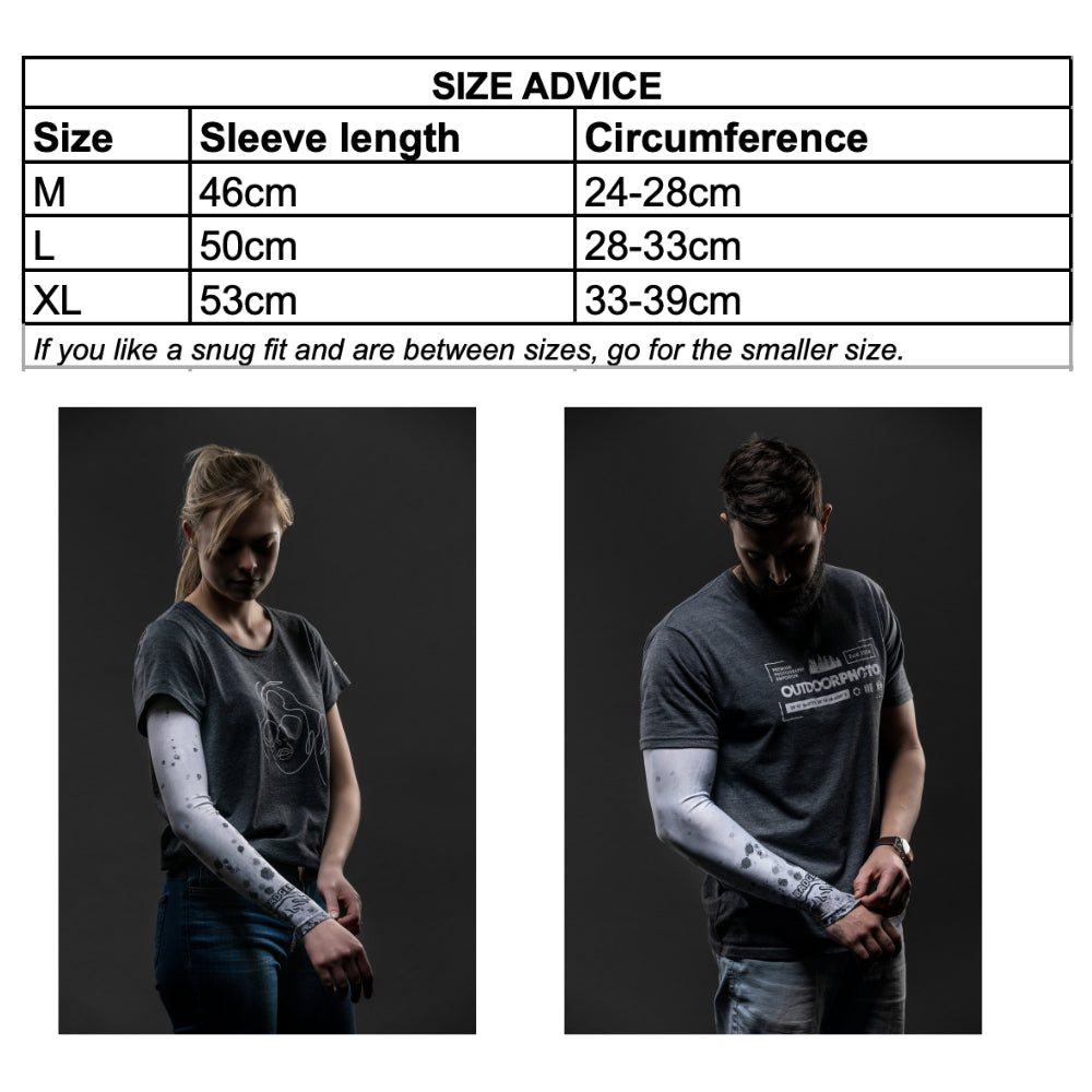 A stay-up arm sleeve in black that will cover and protect your arm from harmful sun rays and provide an extra warming layer of protection in colder weather.