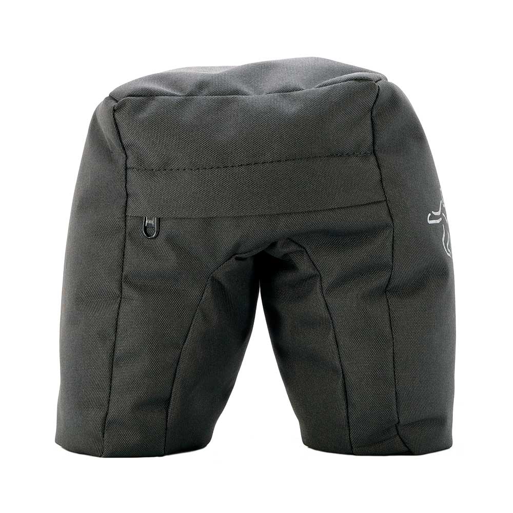 Badger Gear Snug‑Fit Mini Beanbag in filled form, with grey fabric cover contoured for camera support, featuring a low-profile cushioned base and compact size ideal for stabilizing cameras on uneven surfaces.