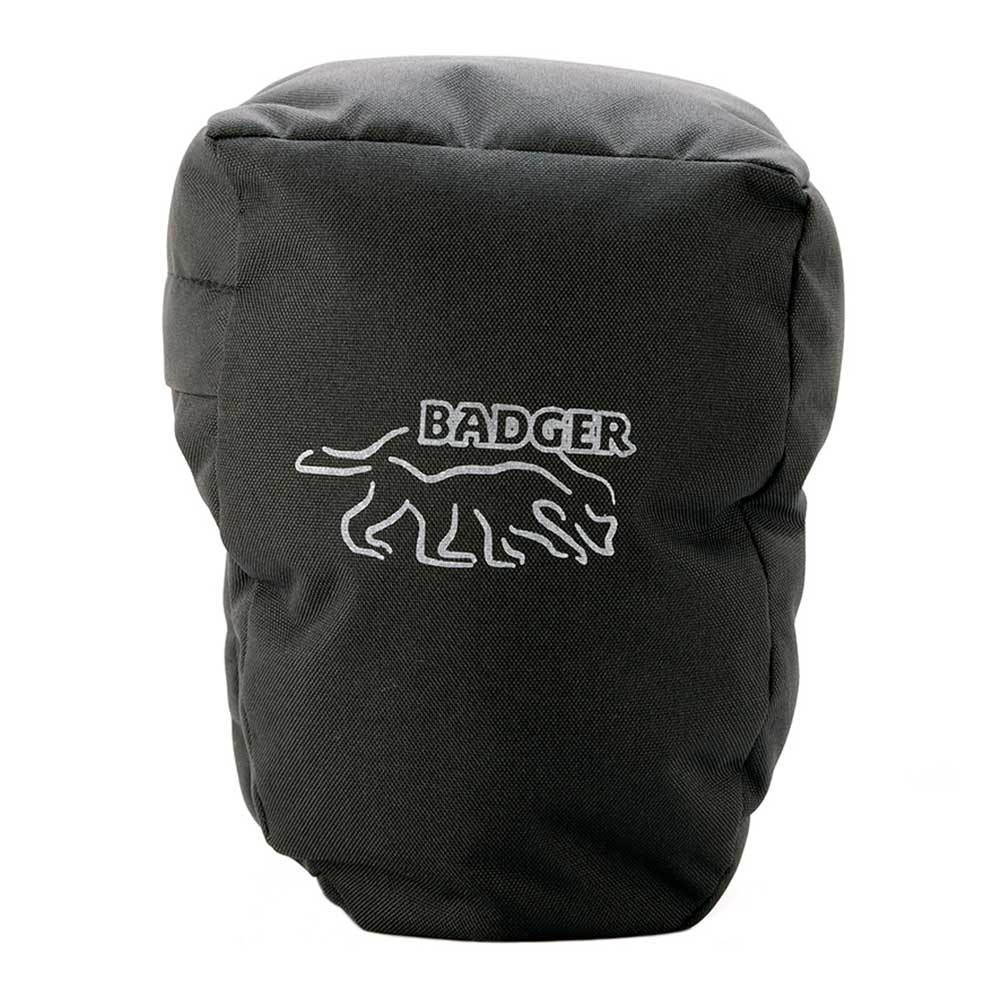 Badger Gear Snug‑Fit Mini Beanbag in filled form, with grey fabric cover contoured for camera support, featuring a low-profile cushioned base and compact size ideal for stabilizing cameras on uneven surfaces.
