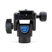 Benro DJ‑90 swivel tilt head in matte black with Arca‑Swiss quick‑release clamp, single tilt knob and PU60 plate.