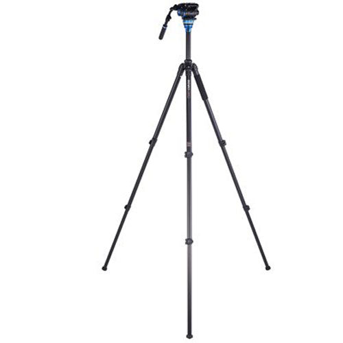 Benro A3573F aluminium tripod with flip‑lock legs and S6Pro fluid video head with pan bar.
