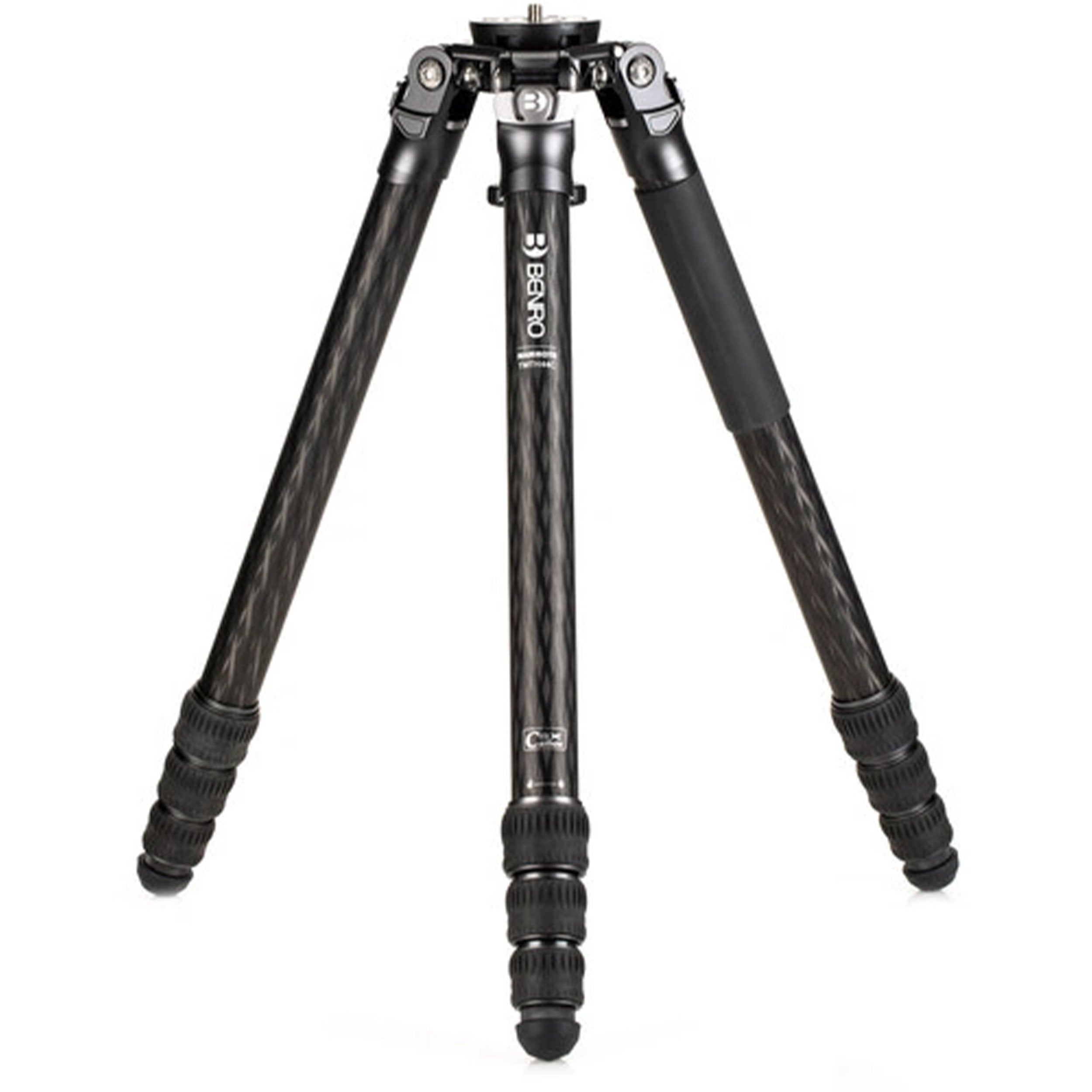 Benro Mammoth carbon‑fiber tripod, matte black, twist‑lock legs and leveling bowl mount.