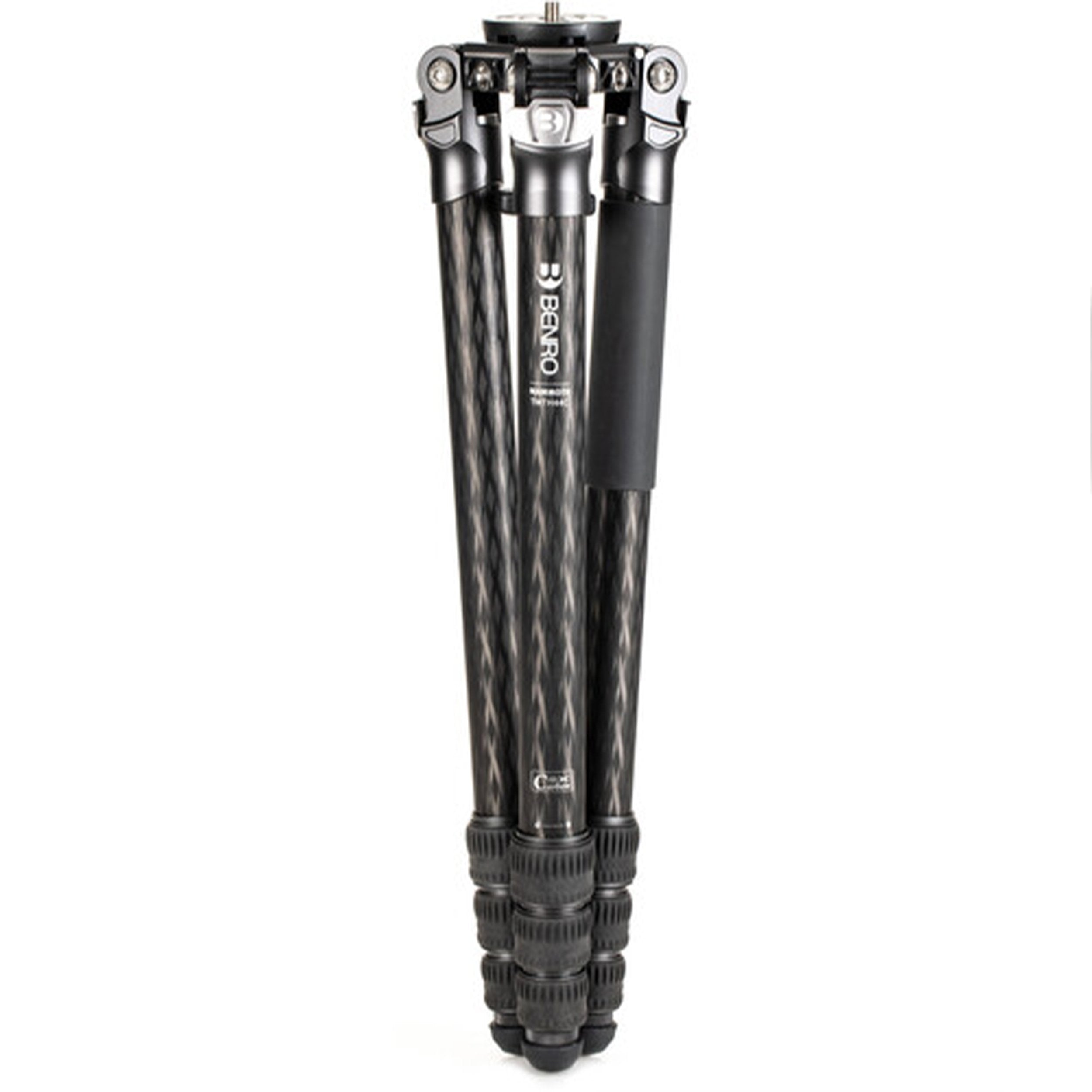 Benro Mammoth carbon‑fiber tripod, matte black, twist‑lock legs and leveling bowl mount.