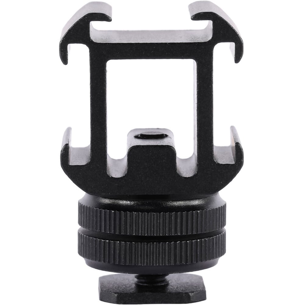 Black and silver metal mount on a white background