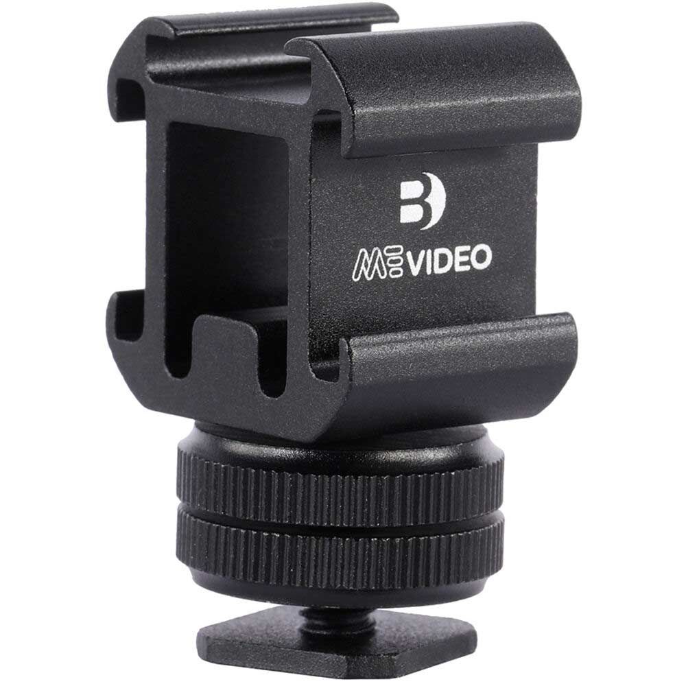 Black camera mount with MeVideo logo on a white background