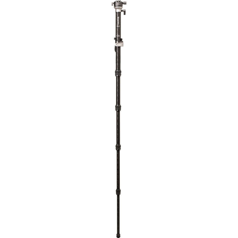 Benro SupaDupa carbon‑fiber monopod with twist‑lock sections and built‑in pan‑tilt head, rubber or spiked rotating foot