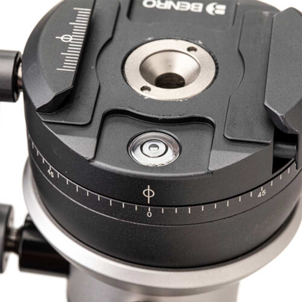 Benro SupaDupa carbon‑fiber monopod with twist‑lock sections and built‑in pan‑tilt head, rubber or spiked rotating foot