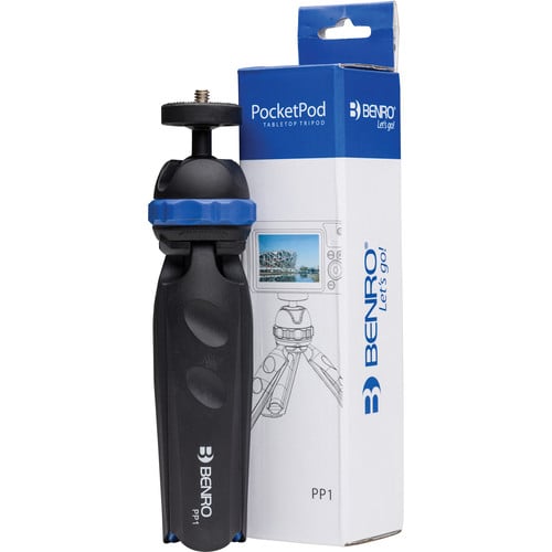 Benro PocketPod PP1 mini tripod in black, with flexible legs and 1/4″ mount for compact cameras or smartphones.