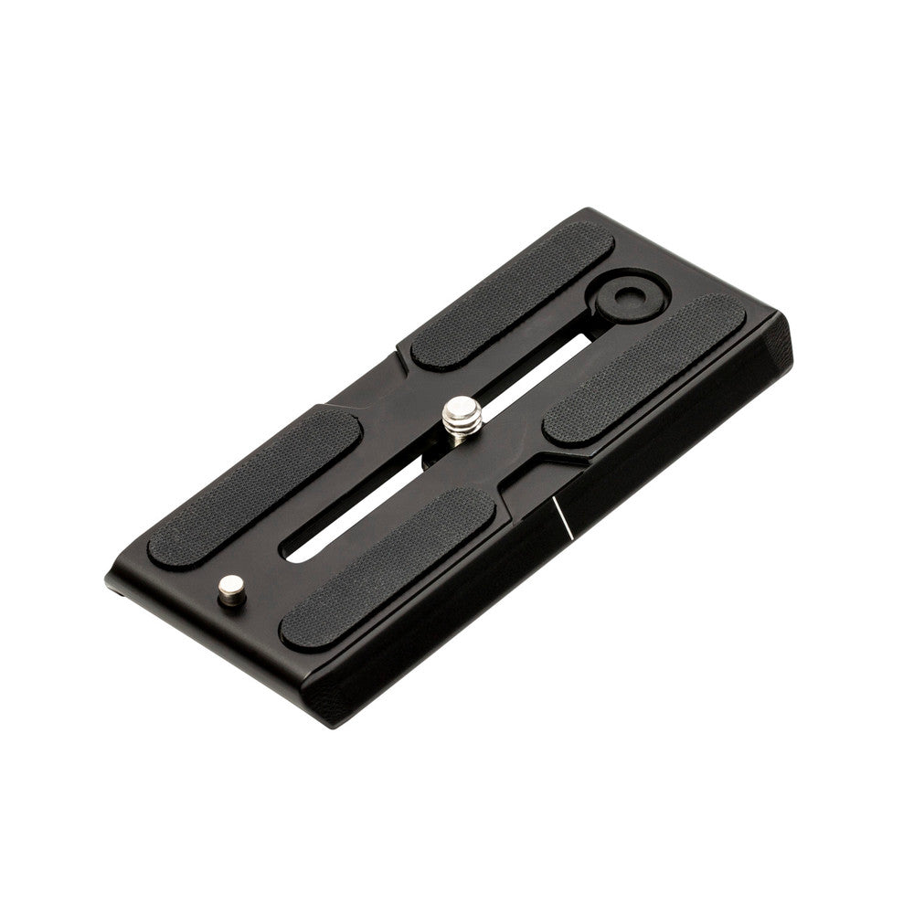 Black camera plate with threaded holes on a white background