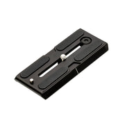 Black camera plate with threaded holes on a white background