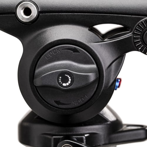 Benro S4Pro Fluid Video Head in matte black and grey, with smooth pan-tilt control knobs, integrated grease port, detachable plate, and bubble level—designed for precise camera movement and stable tripod mounting