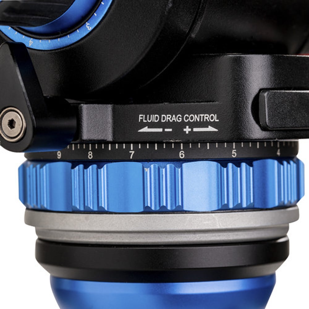 Benro S6Pro Fluid Video Head in matte black with grey detailing, featuring smooth pan and tilt control knobs, built-in bubble level, detachable quick‑release plate, and fluid damping system designed for professional video stabilization.