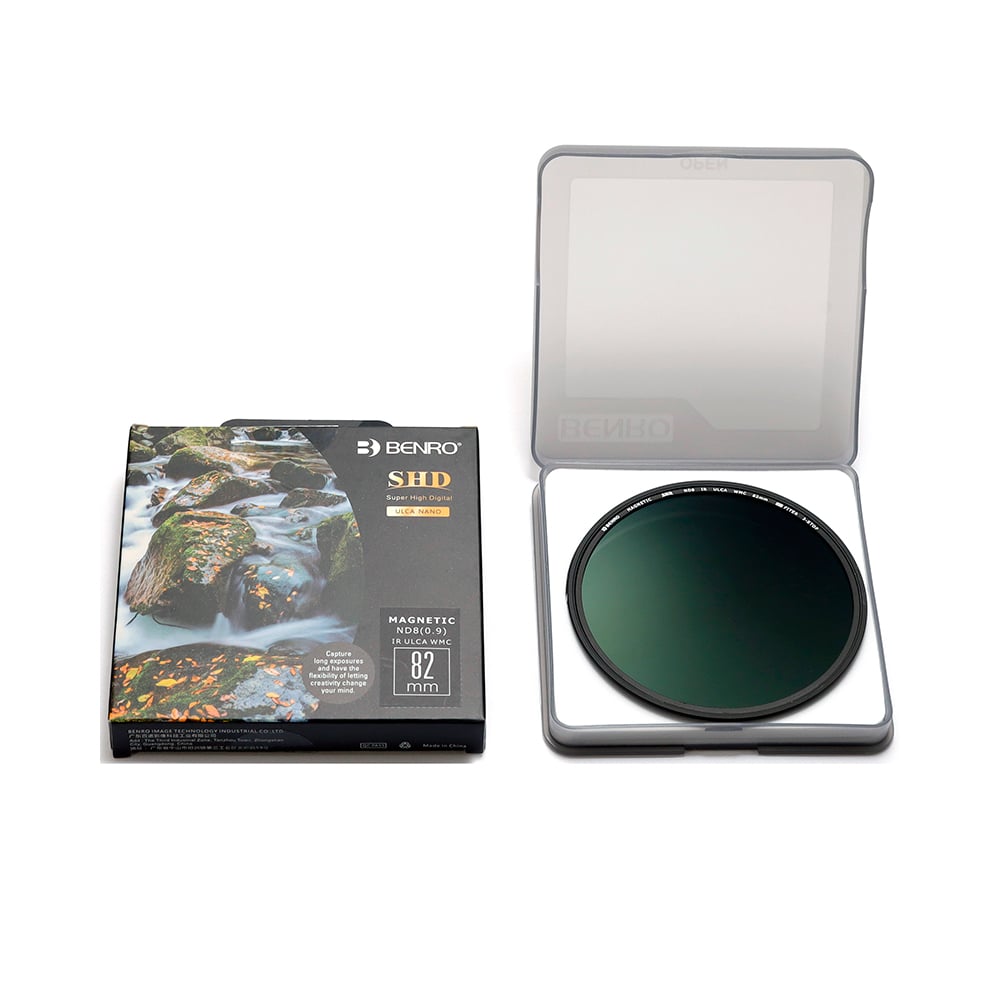Benro SHD lens filter with packaging on a white background
