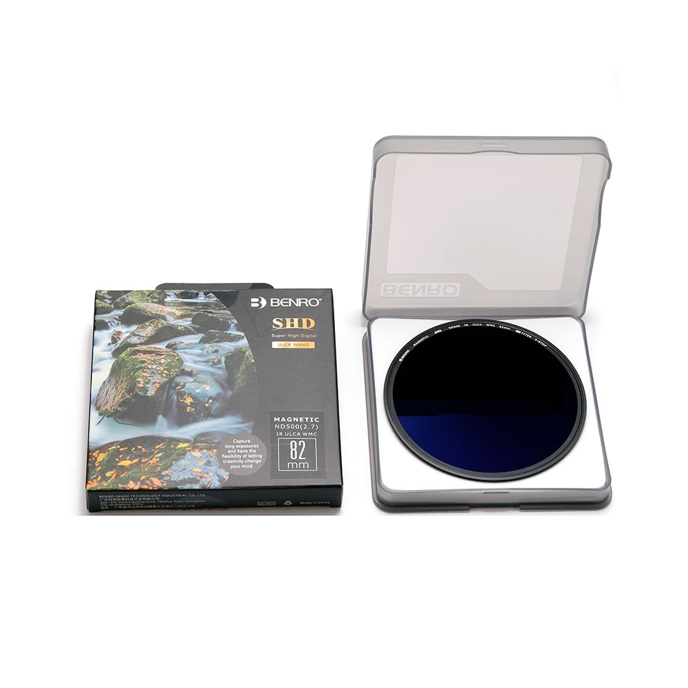 Benro SHD lens filter with packaging on a white background