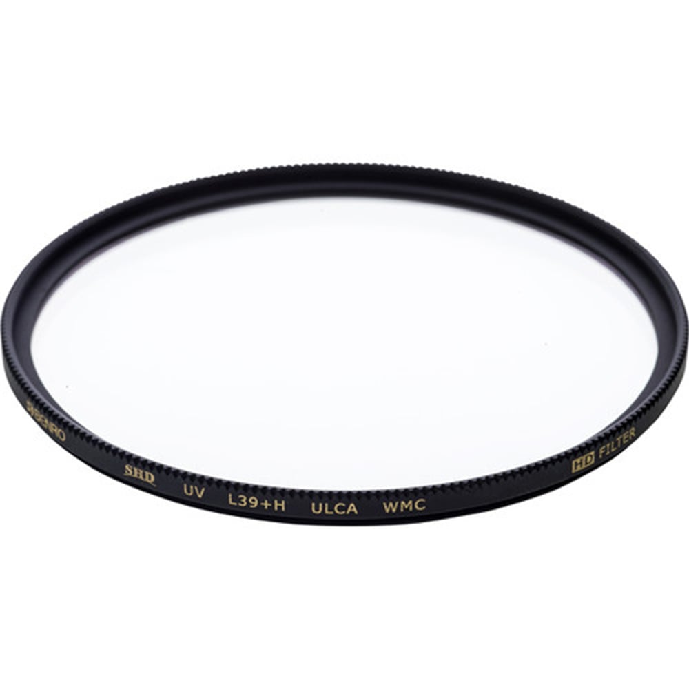 Camera lens filter with branding on a white background