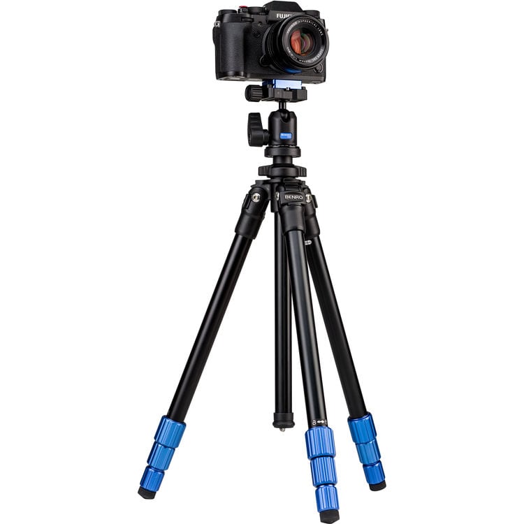 Benro Slim Tripod Kit in silver aluminum with twist‑lock legs and small pan‑tilt head.