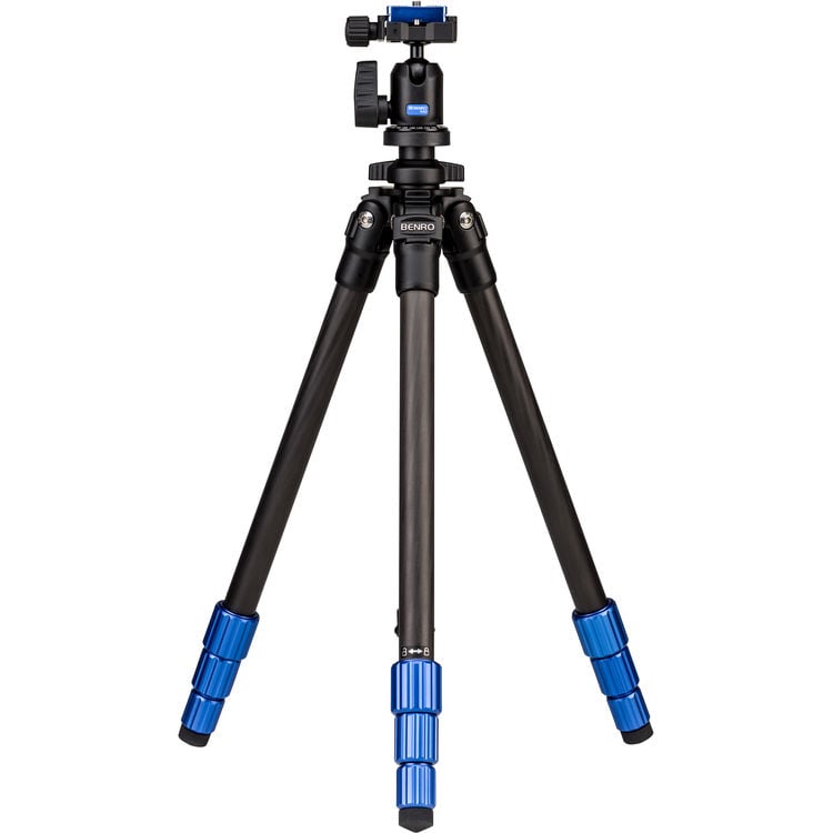 Benro Slim Tripod Kit in carbon‑fiber – sleek black compact tripod with twist‑lock legs and mini pan‑tilt head.