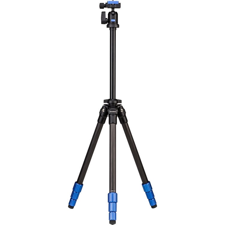 Benro Slim Tripod Kit in carbon‑fiber – sleek black compact tripod with twist‑lock legs and mini pan‑tilt head.
