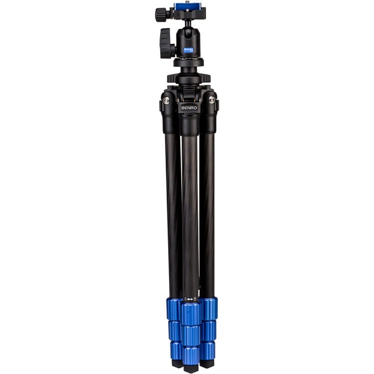 Benro Slim Tripod Kit in carbon‑fiber – sleek black compact tripod with twist‑lock legs and mini pan‑tilt head.