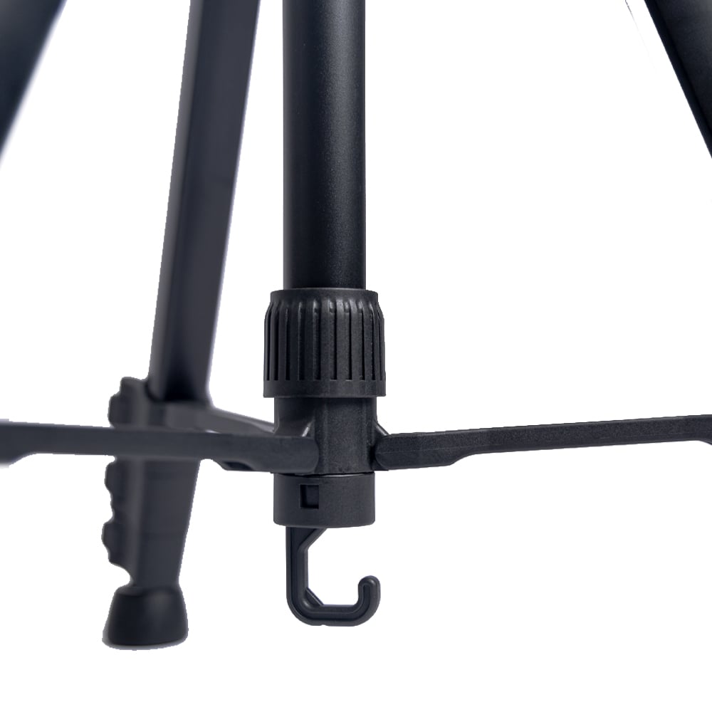 Benro T891 aluminium photo and video hybrid tripod in black, featuring a fluid 3‑way pan‑tilt head with adjustable pan bar, quick‑release camera plate, four‑section flip‑lock legs, integrated mid‑level spreader, universal anti‑skid horseshoe foot pads, geared center column with weight hook, and compact folded length.