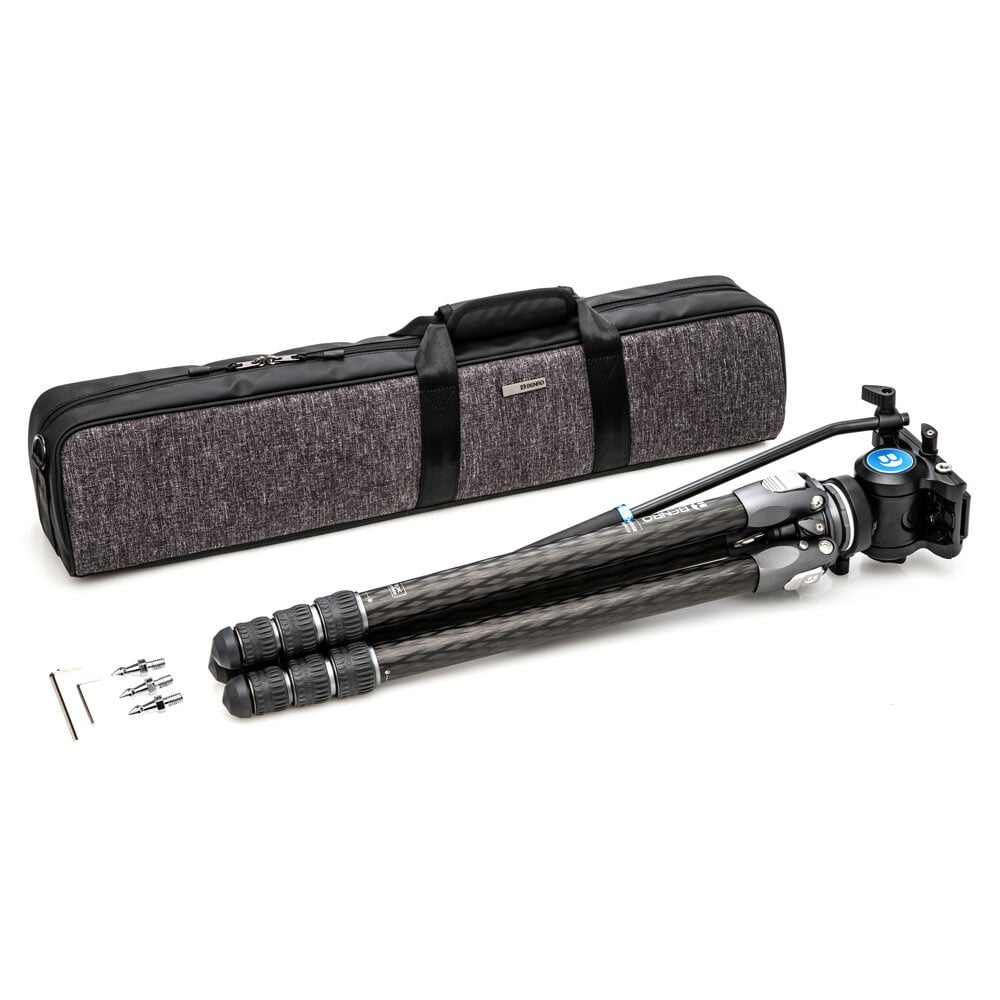 Benro Tortoise Carbon Fibre Tripod with S4PRO video head, compact and sturdy design featuring 2-step counterbalance, fixed pan/tilt drag, and 360° pan range.