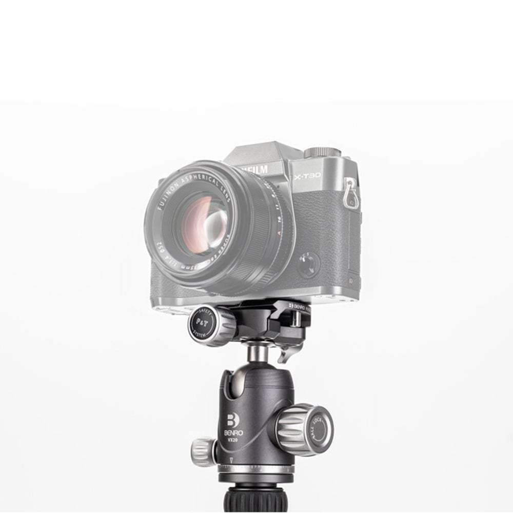 Benro VX20 Two‑Series Arca‑type aluminum ball head in black with ergonomic control knobs for smooth pan and tilt adjustments.