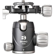 Benro VX20 Two‑Series Arca‑type aluminum ball head in black with ergonomic control knobs for smooth pan and tilt adjustments.