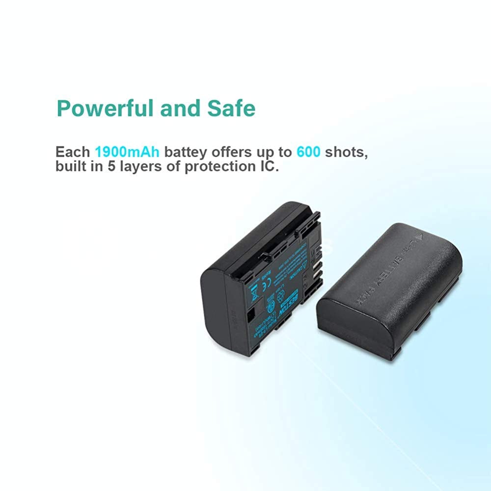 eston Dual Charger with LP-E6 Batteries – charges two Canon LP-E6 batteries simultaneously, providing reliable power for extended shooting sessions.