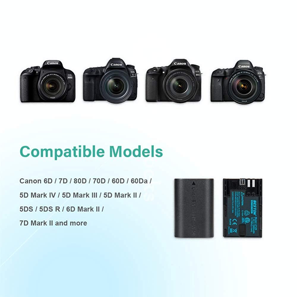 eston Dual Charger with LP-E6 Batteries – charges two Canon LP-E6 batteries simultaneously, providing reliable power for extended shooting sessions.