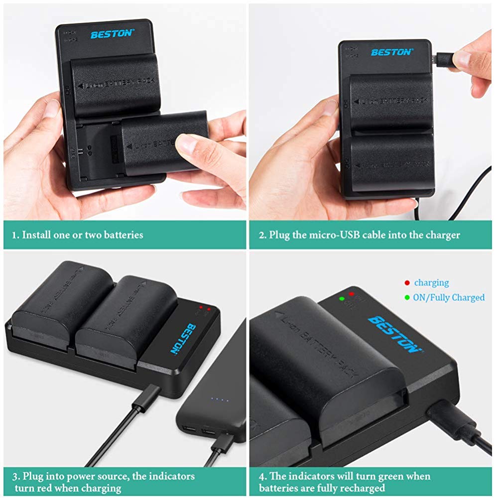 eston Dual Charger with LP-E6 Batteries – charges two Canon LP-E6 batteries simultaneously, providing reliable power for extended shooting sessions.