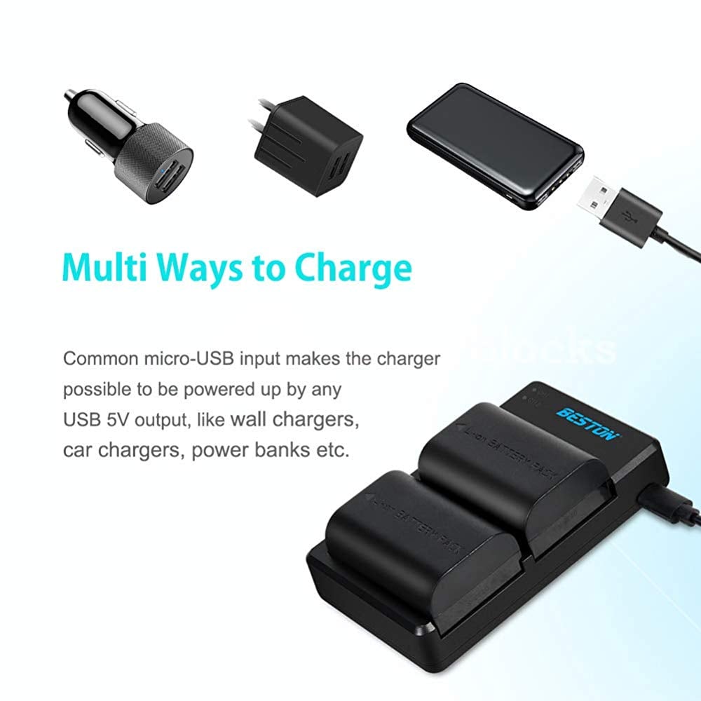 eston Dual Charger with LP-E6 Batteries – charges two Canon LP-E6 batteries simultaneously, providing reliable power for extended shooting sessions.