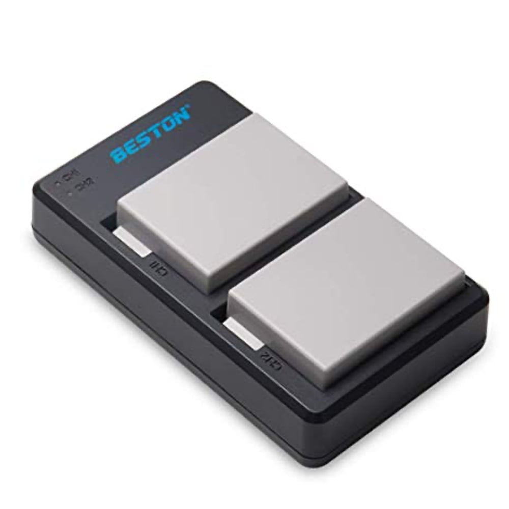 Beston Dual Charger with LP-E8 Batteries, USB-powered micro USB charger with red/green charge status lights, capable of charging one or two Canon LP-E8 lithium-ion batteries simultaneously, compatible with Canon EOS 550D, 600D, 650D, 700D, quick charge, high capacity, and rechargeable.