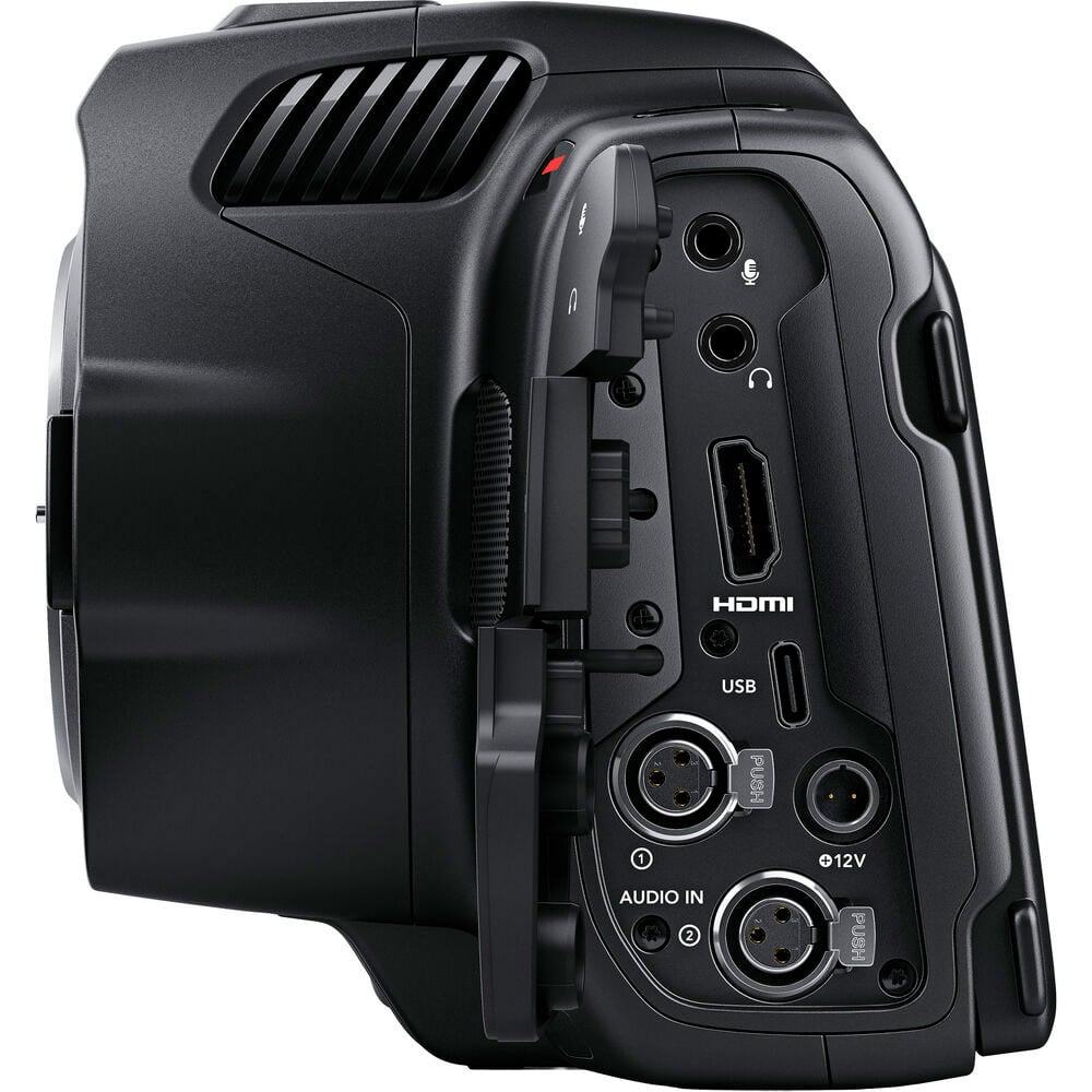 Blackmagic Design Pocket Cinema Camera 6K G2 (Body Only) with a 6144 x 3456 Super 35 HDR sensor, Canon EF mount, Gen 5 colour science, 5-inch tilting touchscreen, dual mini-XLR audio inputs, support for Blackmagic RAW and ProRes recording, and NP-F570 L-series battery.