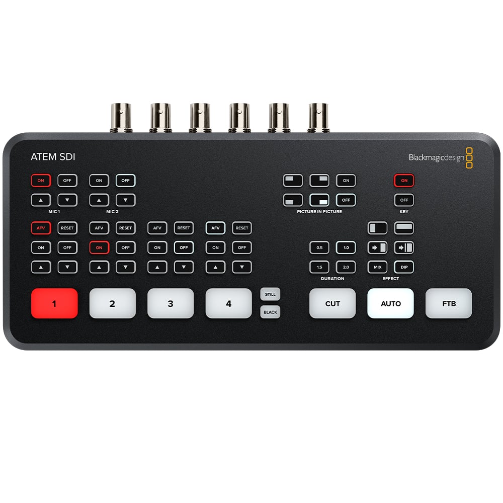The creative control you need for on-location live productions. Features 4 SDI inputs, USB webcam, 2 SDI outputs, Fairlight audio mixer, DVE and more.