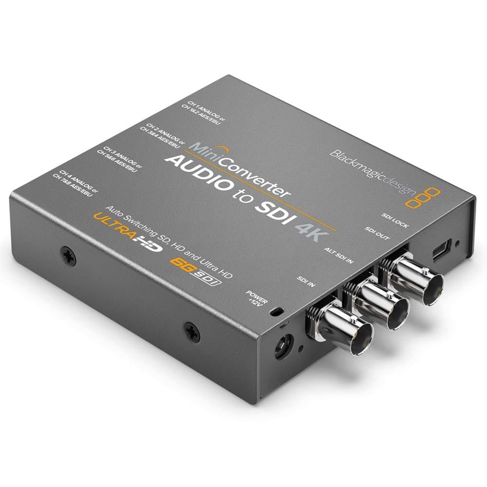Blackmagic Design audio to SDI converter on a white background