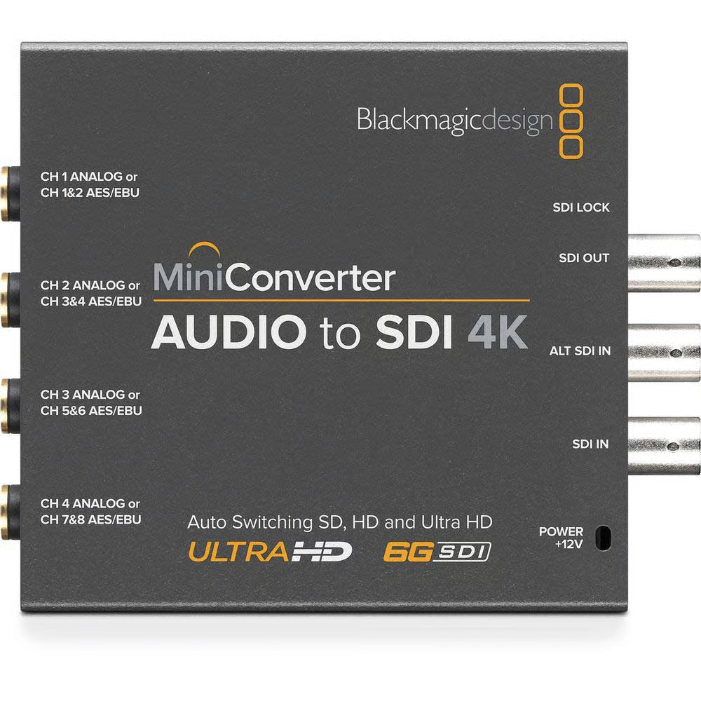 Advanced Audio to SDI 4kKMini Converter with 6G-SDI technology embeds analogue audio or AES/EBU digital audio into any SDI video signal.