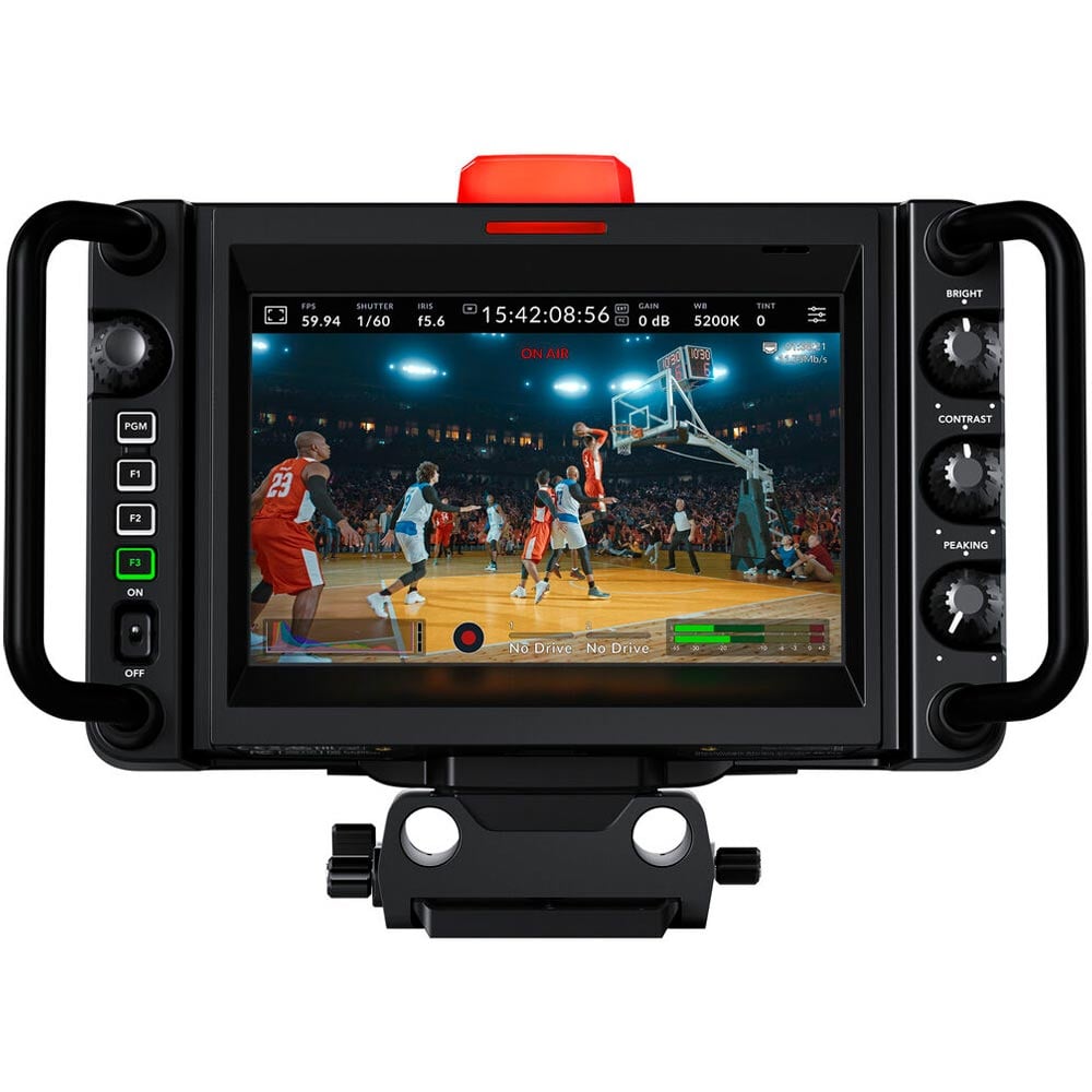 Blackmagic Design Studio Camera 4K Pro G2 (Body Only) with Micro Four Thirds lens mount, 4K UHD 3840x2160p60 sensor, 13 stops dynamic range, dual native ISO up to 25,600, professional 12G-SDI and 10G Ethernet connections, 7" HDR touchscreen, Blackmagic RAW recording, XLR and 3.5mm audio inputs, and built-in talkback.