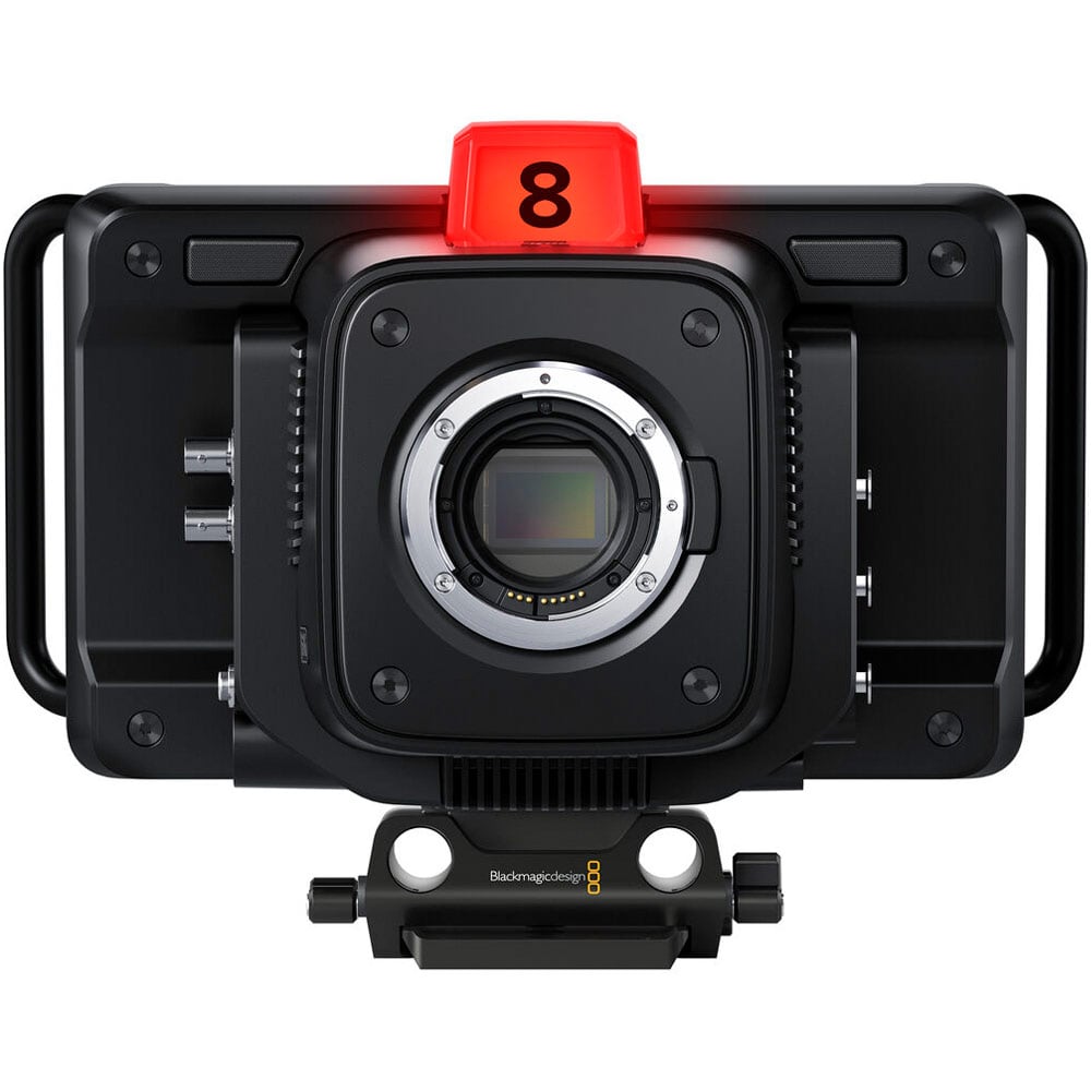Blackmagic Design Pocket Cinema Camera 6K Pro (Body Only) with Super 35 HDR sensor, Canon EF mount, 13 stops dynamic range, dual native ISO up to 25,600, built-in 4-stop ND filters, 5” HDR touchscreen, Blackmagic RAW recording, and USB-C direct recording.